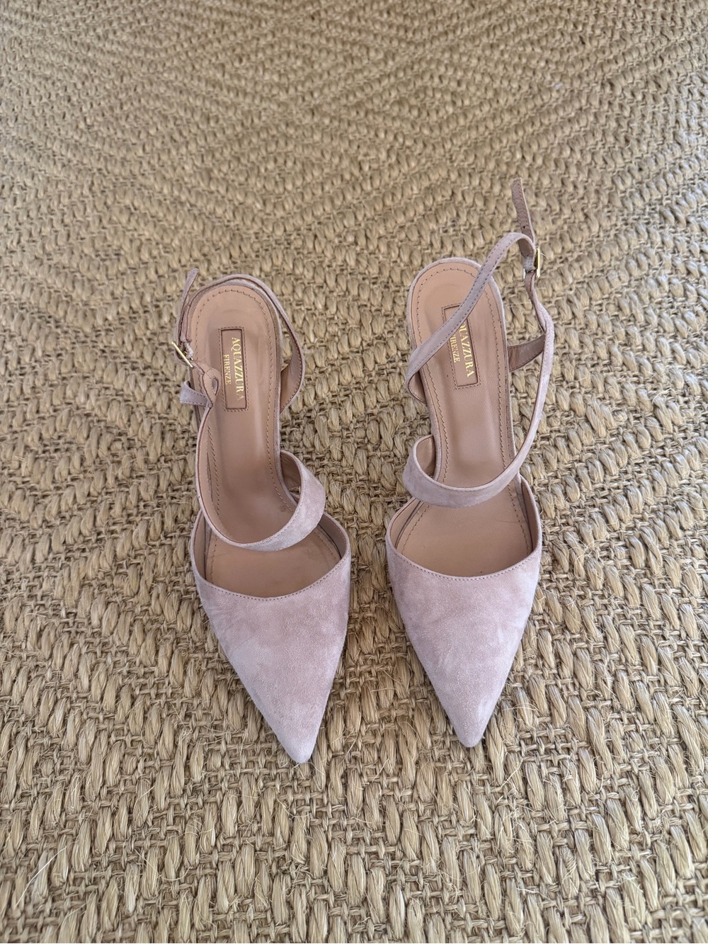 Aquazzura Blush Pink Pointed Toe Ankle-Strap Heels